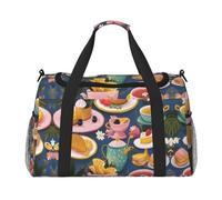 Tea Party Spread Sac de voyage à main imprimé pour effets personnels, sac de sport et de fitness, voyage longue distance, Noir , Taille unique