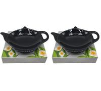 Tea People Plat à sachets de thé en céramique - Repose-cuillère à thé - Accessoires de thé - Couleur : Noir (Lot de 2)