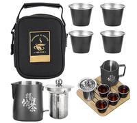 Tea Set - Set de thé de voyage | Set de thé portable | Set de thé de cérémonie | Set de thé avec infuseur en acier inoxydable et tasses à thé et sac de voyage pour le camping