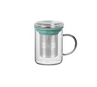 TEA SHOP - All in One Mug Basil - Tasse en verre résistant à la chaleur avec infuseur en acier inoxydable et couvercle pour thés et infusions