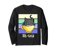 Tea Shop Kit mystère Confortable pour Amateur de thé Chat Noir dans Une Tasse à thé Manche Longue
