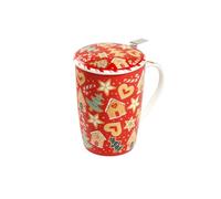 TEA SHOP - Tasse à Thé avec Filtre et Couvercle - Mug Super Jumbo Gingerbread - Tasse pour Thés et Infusions en Porcelaine - Design Noël - Parfait pour Offrir - Cadeau Original