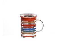 TEA SHOP - Tasse pour Thé ou Infusions avec Filtre et Couvercle - All in One Mug Sand - Élégante et fonctionnelle tasse en verre thermorésistant avec infuseur en acier inoxydable et revêtement en