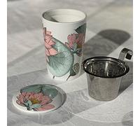 TEA SOUL Tasse Loto • Tasse en porcelaine avec couverture et filtre perforé • Capacité 350 ml