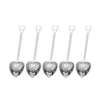 Tea Strainer Filtre à thé en forme de cœur avec poignée acier inoxydable, passoire, cuillère, infuseur, accessoires cuisine(5PCS-Silver)