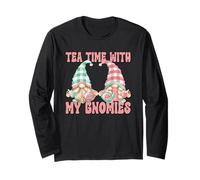 Tea Time with My Gnomies Funny Saying for Women Teacher Mom Manche Longue