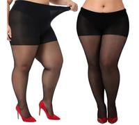 Teaaha Collants noirs doublés en polaire 40D grande taille pour femme, collants doux semi-opaques sexy taille haute, noir, X-Large plus