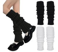 Teaaha Lot de 2 paires de jambières de ballet pour femme - Pour l'hiver des années 80 et 90 - Blanc et noir - Doux et chaud - Tricot tendance - Chaussettes côtelées - Jambières Y2k pour fête des