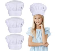 Teaaha Lot de 3 toques de chef réglables pour enfants, unisexes, en polycoton, pour la cuisine, la pâtisserie, la restauration, la maison, la cuisine, l'école et le restaurant (blanc)