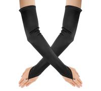 Teaaha Mitaines noires longues en satin, longueur coude, extensibles, parfaites pour mariages, cosplay, fêtes