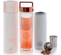 Teabloom Gobelet à boisson tout usage - Bouteille en verre isotherme de 450 ml - Thé, café, eau infusée aux fruits - Tasse de voyage toutes températures - Panier à infuseur en acier inoxydable