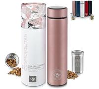 TEABLOOM Gobelet multi-usages 480 ml - Bouteille d'eau isotherme en métal brossé - Gobelet à thé - Bouteille de voyage - Infusion à froid - Infuseur bidirectionnel extra fin - Or rose