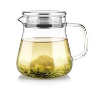 Teabloom One-Touch Tea Maker - Bouilloire en verre et infuseur à thé avec couvercle filtre en acier inoxydable pour feuilles de thé en vrac - Théière en verre résistante à la chaleur Ceylon (1 à 2 tasses)