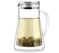 Teabloom Théière élégante One-Touch - Infuseur à thé en verre à double paroi avec couvercle filtre en acier inoxydable pour thé en vrac - Théière pour deux (680,4 g/2 tasses) - Collection Milano