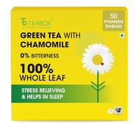 Teabox Thé à la camomille verte pour soulager le stress et bien dormir, fabriqué à partir de feuilles entières 100 % et de fleurs de camomille naturelles, 50 sachets de thé pyramide en soie
