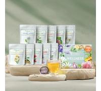 Teabox Wellness Test Pack de 10 thés exquis inspirés de la sagesse ayurvédique ancienne collection de tisanes et de thé vert de qualité supérieure (comprend une tasse à thé en verre de Valence et un