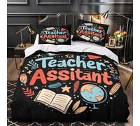 Teacher Assistant Housse de Couette Microfibre Résistante 3D Imprimée 3 Pièces Taie Ultra Douce Hand Drawn Education Ensemble De Literie Confortable Hypoallergique for Fille Super king（260x220cm）