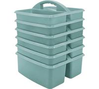 Teacher Created Resources Lot de 6 boîtes de rangement portables en plastique bleu apaisant pour salles de classe, chambre d'enfant et organisation de bureau, 3 compartiments