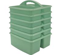 Teacher Created Resources Lot de 6 boîtes de rangement portables en plastique vert eucalyptus pour salles de hambre d'enfant et organisation de bureau, 3 compartiments