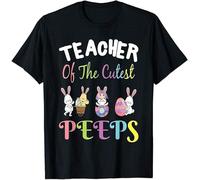 Teacher Easter Shirt Teacher of The Cutest Peeps Bunnies Tee Men Boys Black S