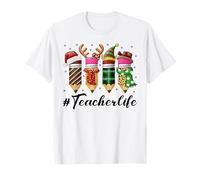 Teacher Life Crayon Père Noël Elfe Chapeau Renne Merry Christmas T-Shirt