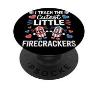 Teacher Little Firecrackers Independence Day 4 Juillet PopSockets PopGrip Adhésif