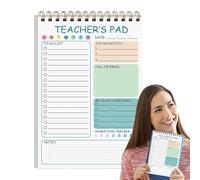 Teacher Notepad, Daily Checklist Planner Notebook, Portable 50 Sheet Writing Memo, Twin Coil Binding, 8.27x5.79 Inches, for School, Home, Organization, Pink, Green, Yellow
