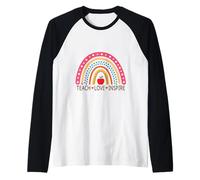 Teacher Teach Love Inspire Règle Pomme Arc-en-Ciel Manche Raglan