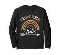 Teacher Tribe Retro Boho Rainbow Retour à l'école Manche Longue