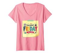 Teachers Friday Mood Happy Fri-Yay Cadeau de célébration T-Shirt avec Col en V, Femme, Rose, XXL