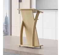 Teacher's Rolling Lectern,Lectern Stand With Lockable Wheels,Wooden Church Pulpit With Storage Space,Suitable For Restaurants,Churches,Seminars,Schools(Original color)