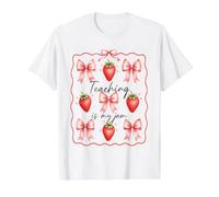 Teaching is My Jam Coquette Bow Strawberry Rentrée à l'école T-Shirt Graphique avec Valeur, Homme, Blanc, S