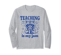 Teaching is My Jam Graphic Funny Raccoon School Teacher Manche Longue