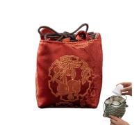Teacup Bag Storage Organizer, Chinese Embroidered Cloth Aesthetic Drawstring Pouch, Portable Tea Tools Storage Pouch for Women Home Office Outdoor Travel Vacation Camping Picnic Road Trip