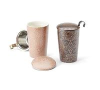 Teaeve Neu teemando Tasse à thé aux herbes Mandala Porcelaine, 3 pièces, 2 assortiments différents à double paroi, avec filtre en acier inoxydable, 0,35 l