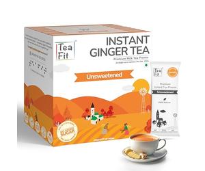 TeaFit Premium Unsweetened Ginger Instant Tea Premix - 20 Single Serve Sachets | Ready to Drink Instant Milk Tea Premix | Strong Home Like Adrak Chai | No Added Artificial Sugar