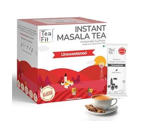 TeaFit Premium Unsweetened Spiced Instant Tea Premix - 20 Single Serve Sachets | Ready to Drink Instant Milk Tea Premix | Strong Home Like Masala Chai | No Added Artificial Sugar