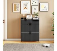 Teahutty Armoire à chaussures avec 2 rabats et 2 tiroirs, étagère à chaussures avec dispositif anti-basculement, séparateur réglable et amovible, pour 16 à 28 paires de chaussures, noir, 80 x 24 x 110