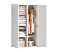 Teahutty Armoire portable avec porte magnétique, organiseur de vêtements tout-en-un avec barre de suspension, placard pliable en plastique PP pour chambre à coucher, dortoir, assemblage facile