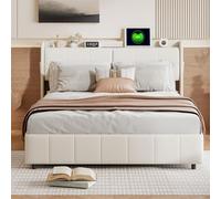 Teahutty Cadre de lit 140 x 200 cm, lit double avec 4 tiroirs, coffre de rangement avec sommier à lattes et tête de lit, pour adultes et adolescents, sans matelas, cuir synthétique (146 x 208,5 x 106