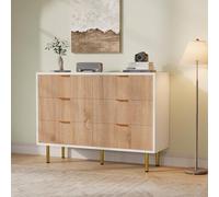 Teahutty Commode en Bois 6 Tiroirs, avec Grand Espace de Rangement, Moderne Chambre Meuble avec poignées et Pieds dorés, pour Chambre à Coucher (Commode à 6 tiroirs, 100x34x73 cm)