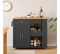 Teahutty Desserte îlot de Cuisine sur roulettes, Chariot de Cuisine avec 2 Portes et tiroirs, étagère Amovible, Porte-Serviettes et Porte-épices, Armoire de Rangement et Plan (Noir, 102 × 46 × 92 cm)