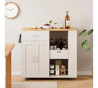 Teahutty Desserte îlot de Cuisine sur roulettes, chariot de cuisine avec 2 portes et tiroirs, étagère amovible, porte-serviettes et porte-épices, Armoire de Rangement et Plan (Blanc, 102 × 46 × 92 cm)