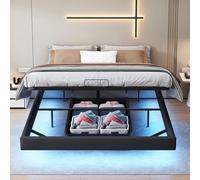 Teahutty Lit capitonné 160 x 200 cm pour adulte - Cadre de lit flottant avec lumières LED et rangement - Lit plateforme avec cadre à lattes en métal pour chambre à coucher - Facile à monter - Sans