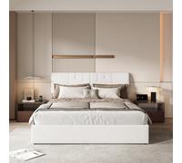 Teahutty Lit Double 160x200 avec Rangement, Lit Coffre avec sommier à Lattes et tête de lit rembourrée, avec Sommier à Lattes et 2 USB, pour Adultes et Adolescent, Polaire Teddy (Blanc, 160x200)