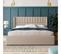 Teahutty Lit double rembourré, 160 x 200 cm, cadre de lit avec espace de rangement hydraulique, lit rembourré avec sommier à lattes, lit pour adolescent avec tête de lit, lit à sommier tapissier