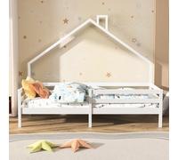 Teahutty Lit pour enfant 90 x 200 cm, cadre de lit loftbet en pin massif, avec rail de sécurité et cheminée, pour garçons et filles, blanc