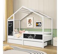Teahutty Lit pour enfant 90 x 200 cm, design cabane dans les arbres, avec 2 tiroirs, 2 petites étagères et garde-corps de sécurité, convient aux enfants et aux adolescents, sans matelas