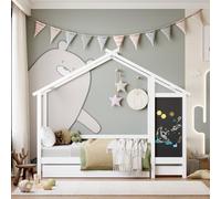 Teahutty Lit pour enfant 90 x 200 cm, design cabane dans les arbres, cadre de lit pour enfant en pin massif avec tiroirs et 2 petites étagères, convient aux enfants et aux adolescents, sans matelas