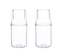 Teahutty Lot de 2 Carafes à Eau de Chevet 360 ml Avec Gobelet en Verre - Pour Chambre, Table de Nuit - Transparent Avec Tasse Pour la Maison